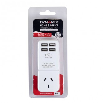 DYNAMIX USB Wall Charger, With 4 USB Outlets And 1 Main Power