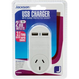 JACKSON Single Plug 2xUSB Wall Charger 3.15A, Fast